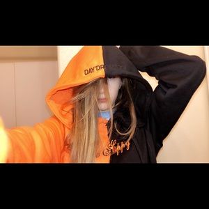 orange and black hood